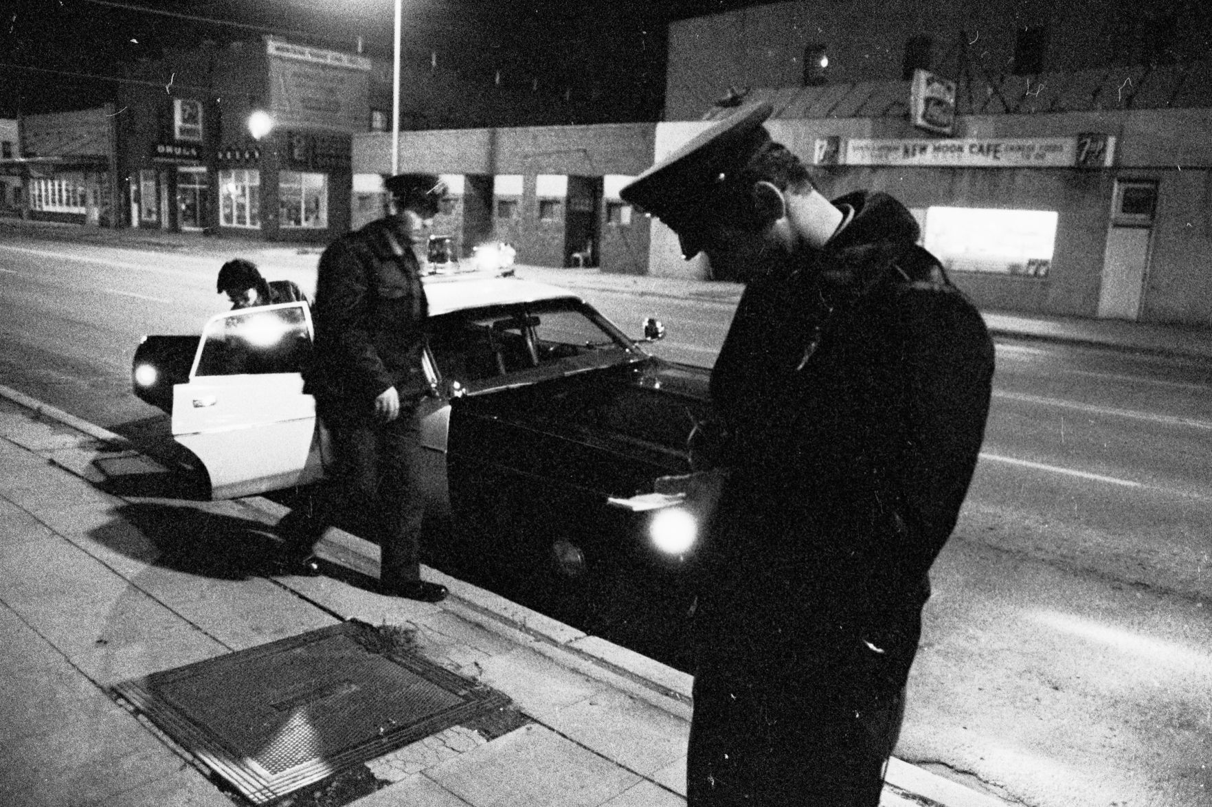 Billings police officers on the night beat, October 1975
